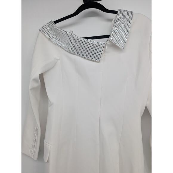 NWT L'Agence Dorothea Embellished Asymmetric Blazer Mini Dress Sz M White #4E503 - Picture 7 of 14